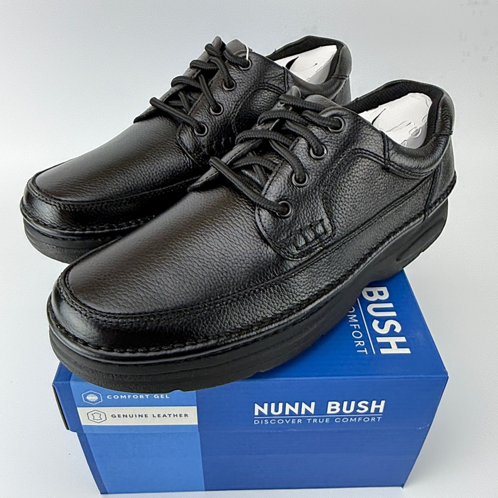 Nunn Bush Cameron Leather Comfort Gel Shoes Mens 10.5 W Black Tumble NIB
